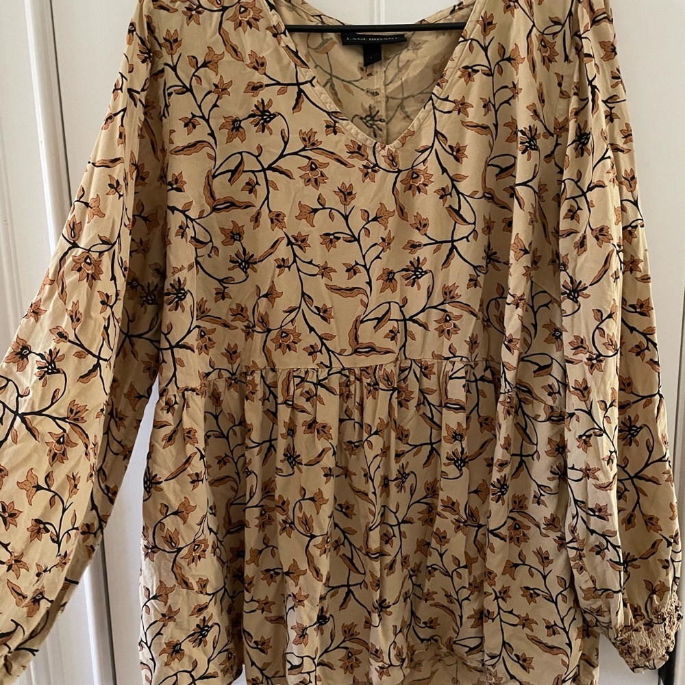 Lane Bryant Tan Blouse with Long Sleeves and Peplum Style